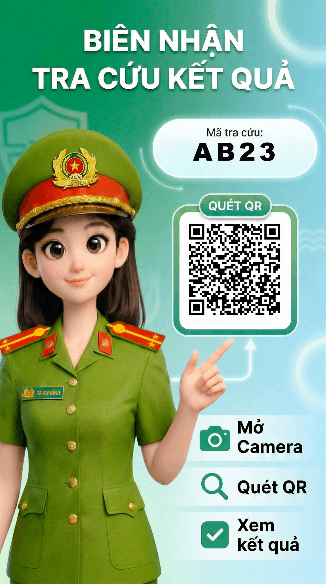 Mẫu biên nhận tra cứu với mã AB23